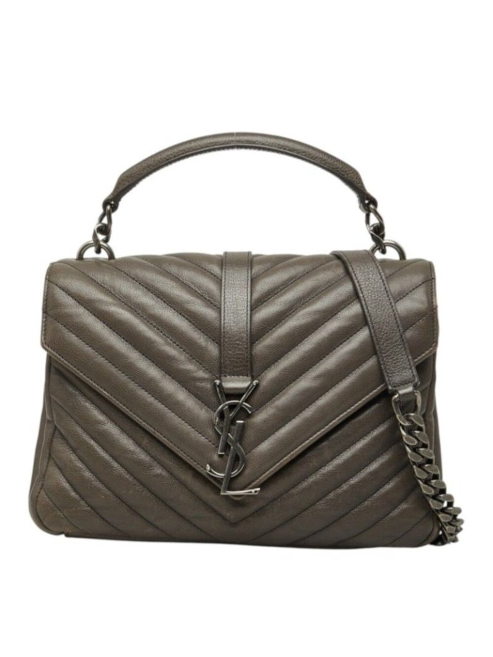 Saint Laurent Cassandra Carre YSL Logo Chain Shoulder Bag 2-Way Brown Gray